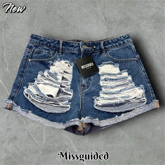 New NWT Missguided Sinner High Waisted Booty Short Vintage Blue sz 6 - Picture 1 of 6